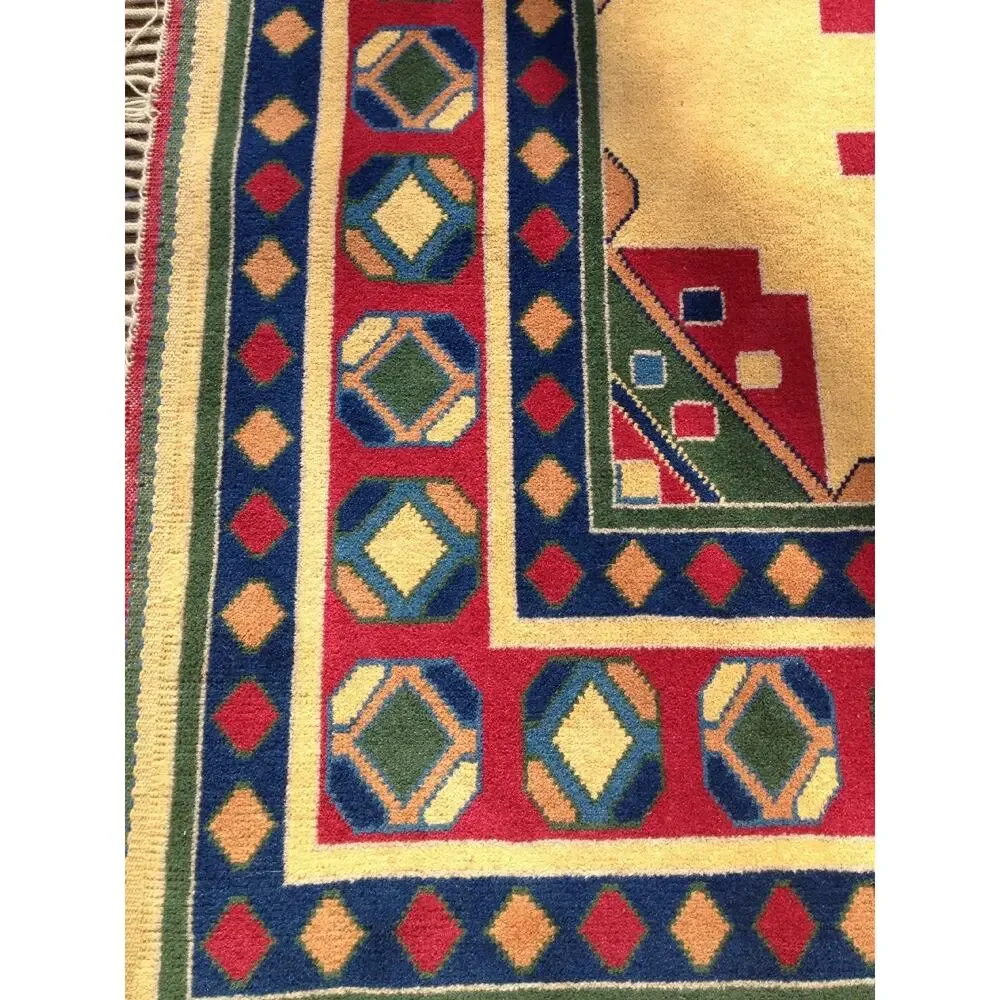 Vintage Antique Colorful Flat Weave Turkish Geometric Area Rug 100% Wool 5x6